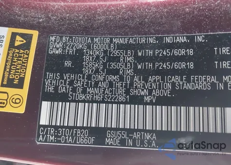 2015 Toyota Highlander Le V6 z USA, uszkodzony, nr VIN 5TDBKRFH6FS222861